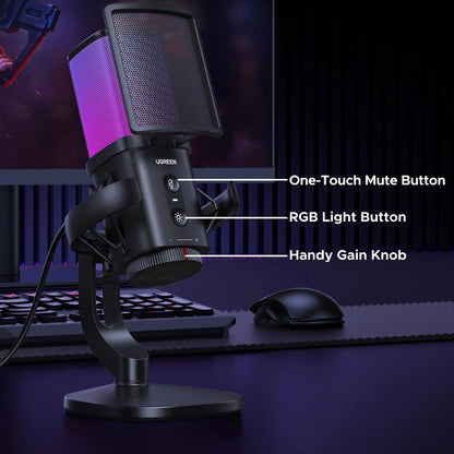 Cardioid Mikrofon UGREEN CM581 (65629), RGB, USB-C, 1.5m, Svart