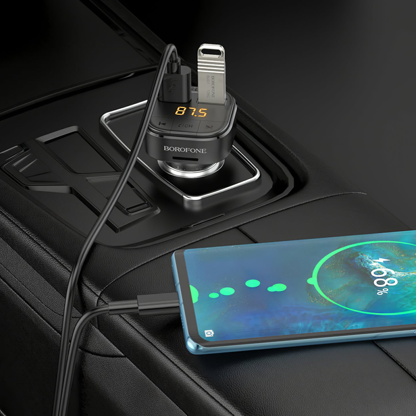 FM Bluetooth-modulator Borofone BC43 Flash, 2 x USB-A - 1 x microSD