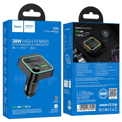 FM Bluetooth-modulator HOCO E85, 2 x USB-A - 1 x USB-C