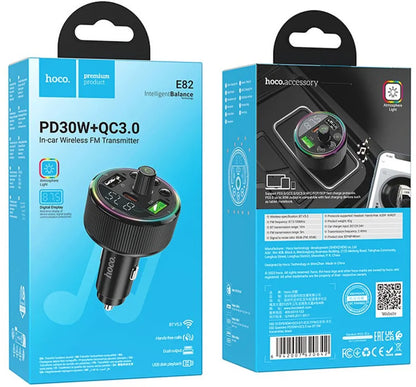 FM Bluetooth-modulator HOCO E82, 2 x USB-A - 1 x USB-C