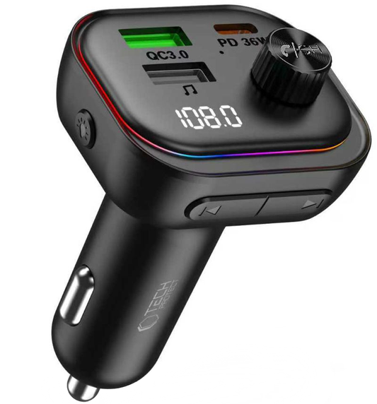 FM-modulator Bluetooth Tech-Protect CC07, 2 x USB-A - 1 x USB-C
