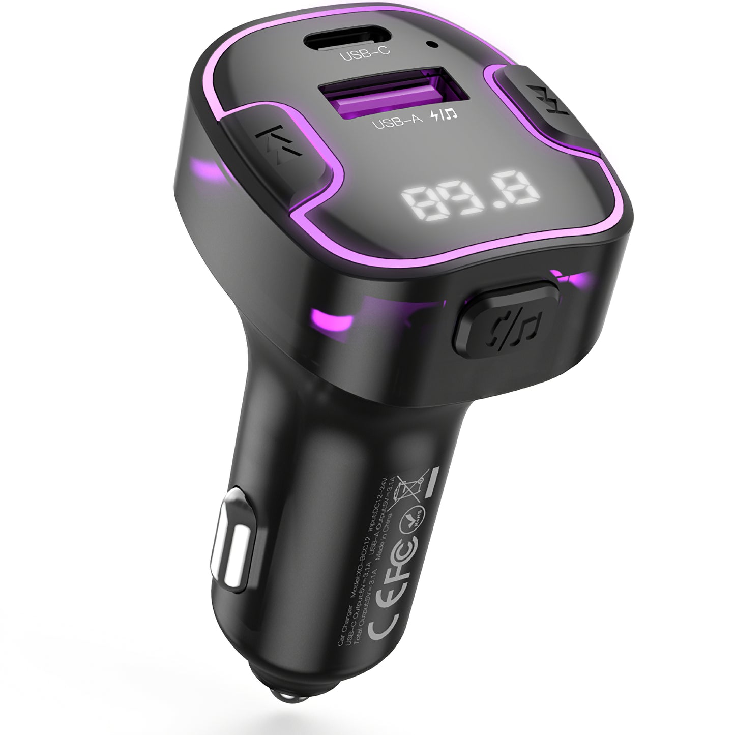 FM Bluetooth Modulator XO Design BCC12, 1 x USB-A - 1 x USB-C