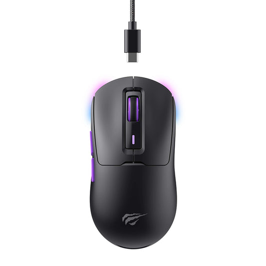 Trådlös Gamingmus HAVIT MS969WB, RGB, 1000DPI - 16000DPI, BT / Wi-Fi / Kabelansluten, Svart