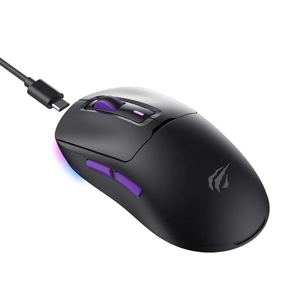 Trådlös Gamingmus HAVIT MS969WB, RGB, 1000DPI - 16000DPI, BT / Wi-Fi / Kabelansluten, Svart
