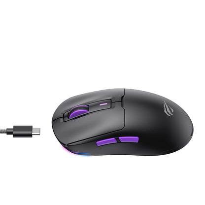 Trådlös Gamingmus HAVIT MS969WB, RGB, 1000DPI - 16000DPI, BT / Wi-Fi / Kabelansluten, Svart