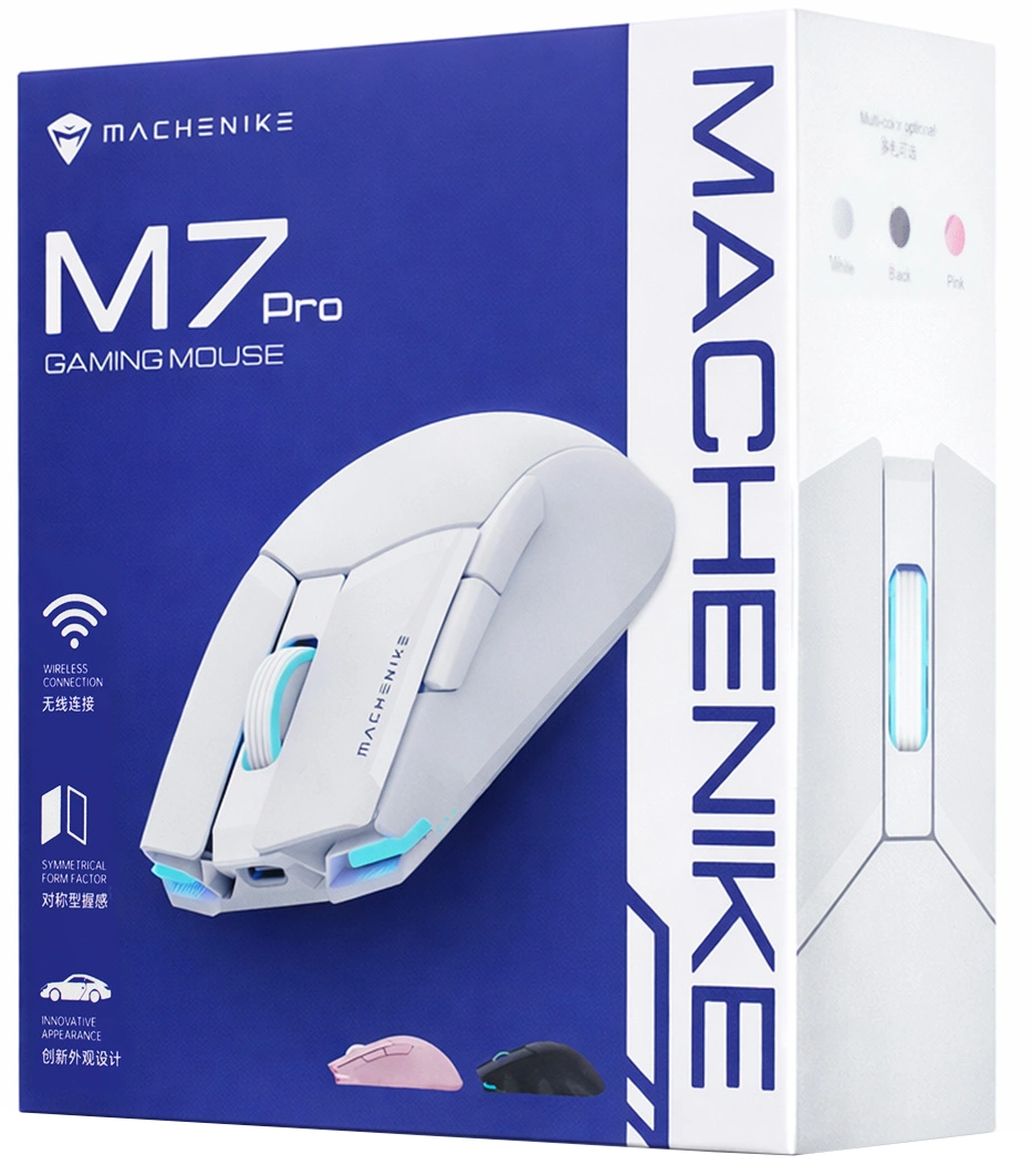 Trådlös gamingmus Machenike M7 Pro, RGB, 1000 DPI–26000 DPI, vit