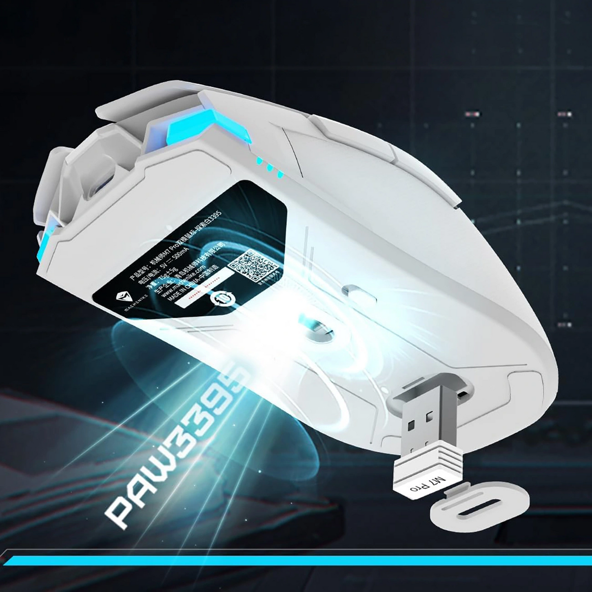 Trådlös gamingmus Machenike M7 Pro, RGB, 1000 DPI–26000 DPI, vit