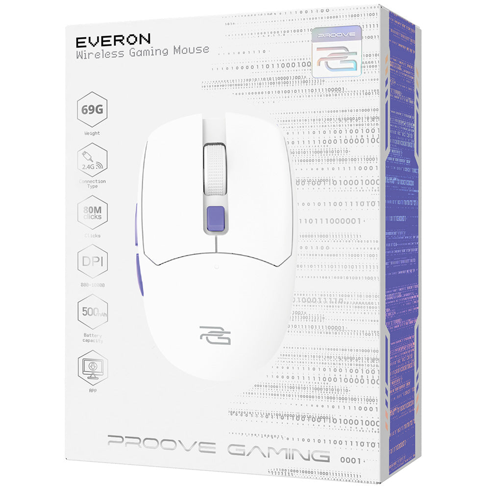 Gamingmus Trådlös Proove Everon, 800DPI - 10000DPI, Vit WMEV00022002