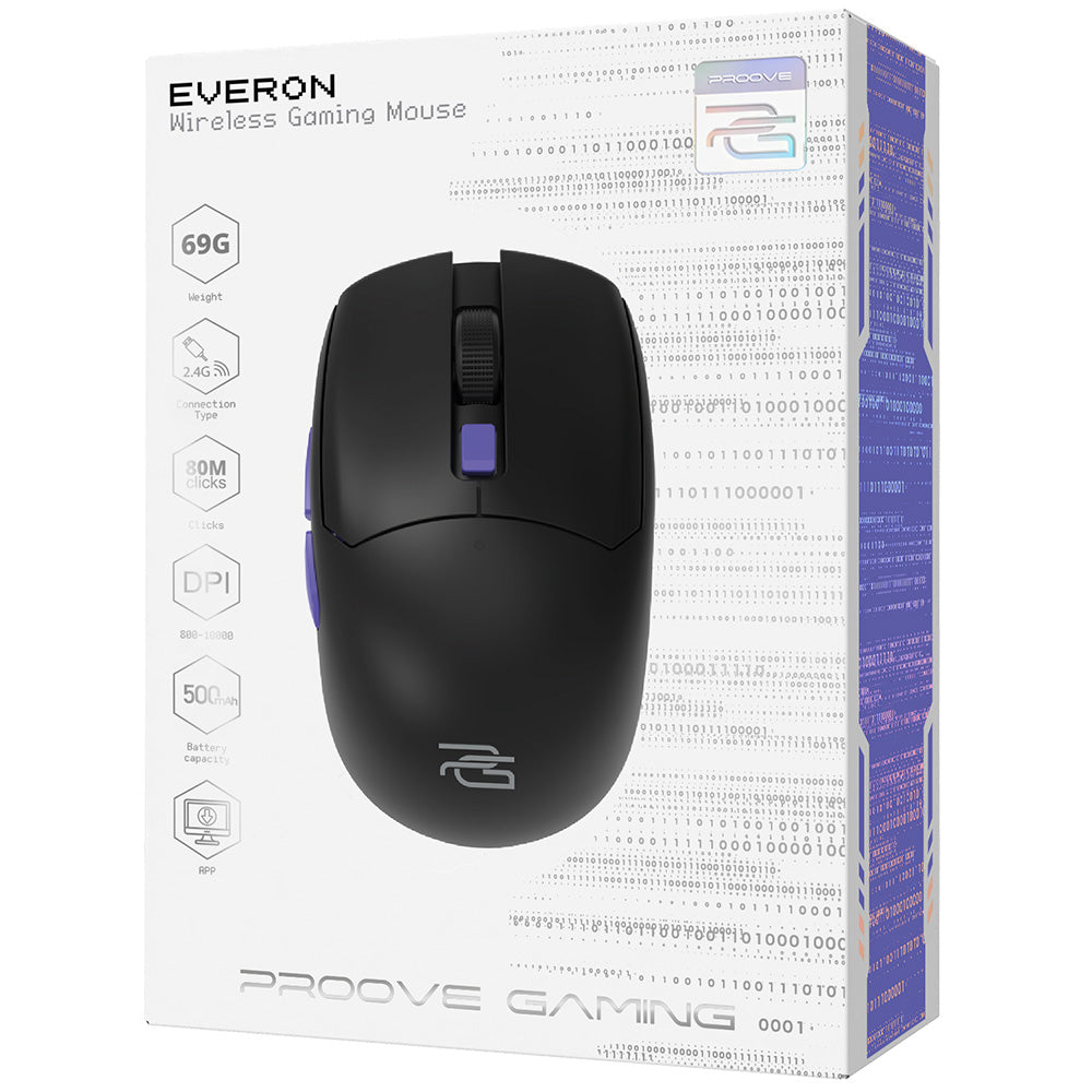Gamingmus Trådlös Proove Everon, 800DPI - 10000DPI, Svart WMEV00022001