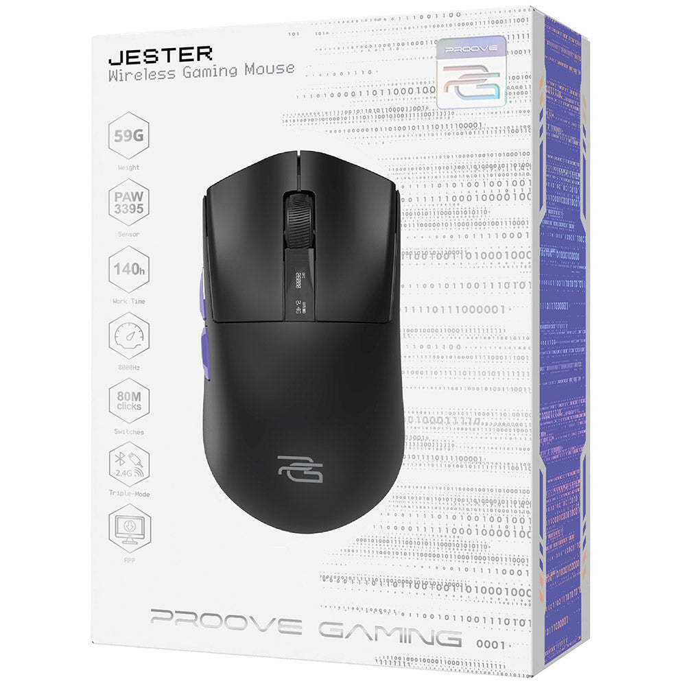 Trådlös Gamingmus Proove Jester, 800DPI - 26000DPI, OLED-display, Svart WMJS00022001