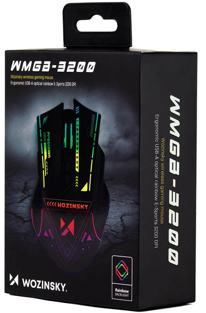 Trådlös Gamingmus WZK WMGB-3200, 3200DPI, RGB, Svart