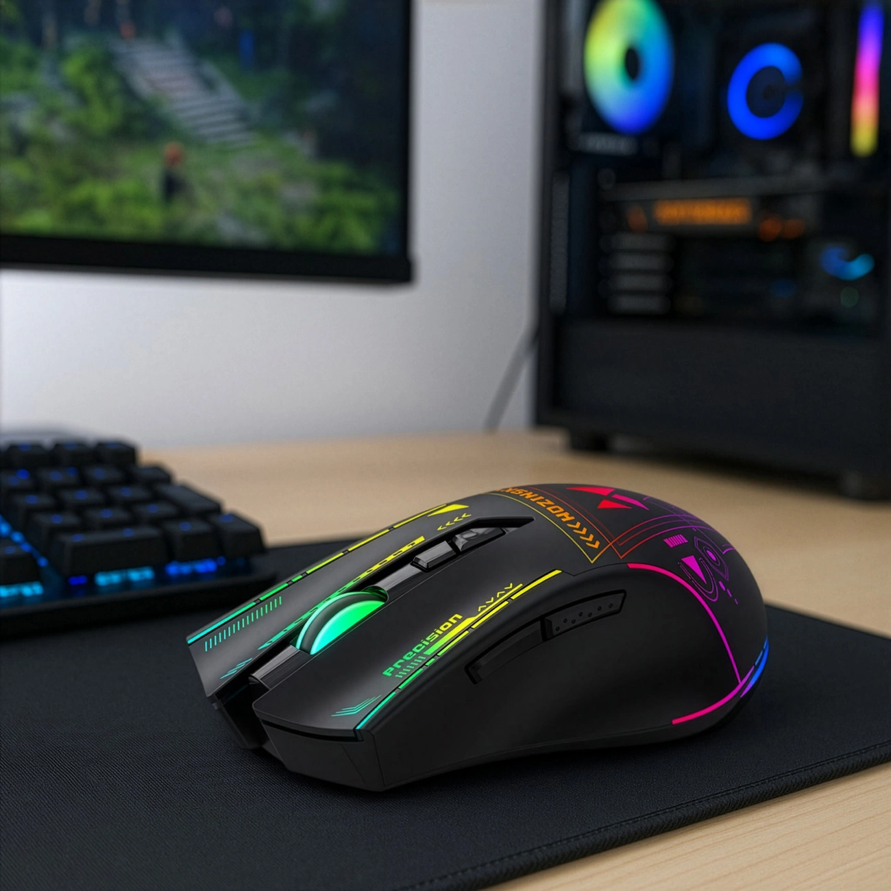 Trådlös Gamingmus WZK WMGB-3200, 3200DPI, RGB, Svart