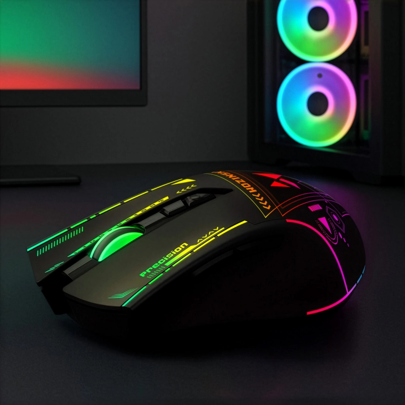 Trådlös Gamingmus WZK WMGB-3200, 3200DPI, RGB, Svart