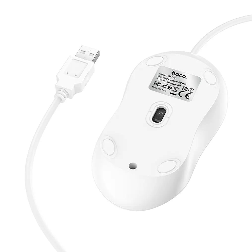 Trådad USB-mus HOCO GM13, 1600DPI, Vit