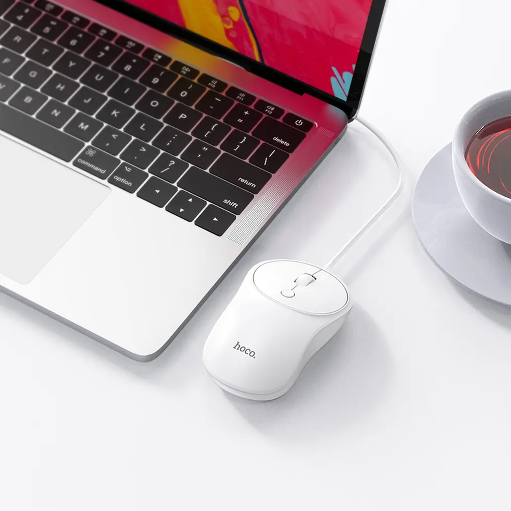 Trådad USB-mus HOCO GM13, 1600DPI, Vit