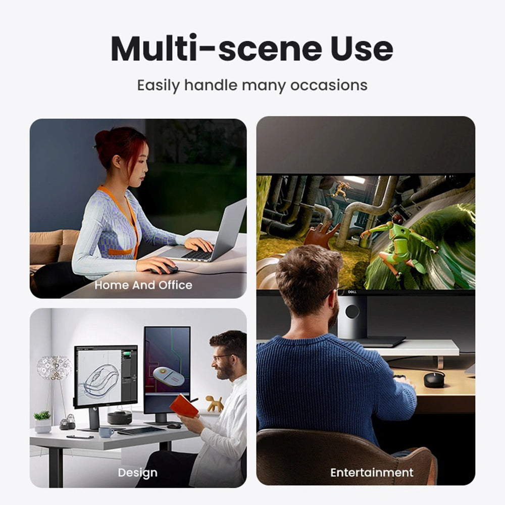 Mus med sladd USB UGREEN MU007, 1200DPI, 1.5m, Svart