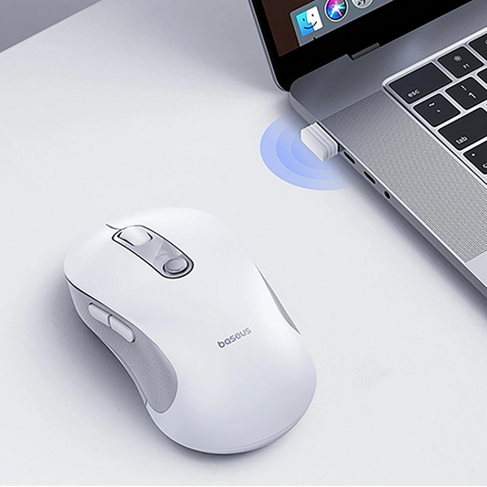 Trådlös mus Baseus F02, 1600DPI, BT / Wi-Fi, Vit B0203302