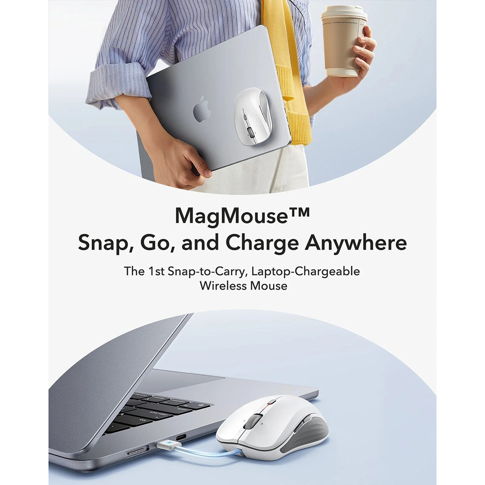 Trådlös mus ESR MagMouse, 800DPI - 4800DPI, BT / Wi-Fi, Vit
