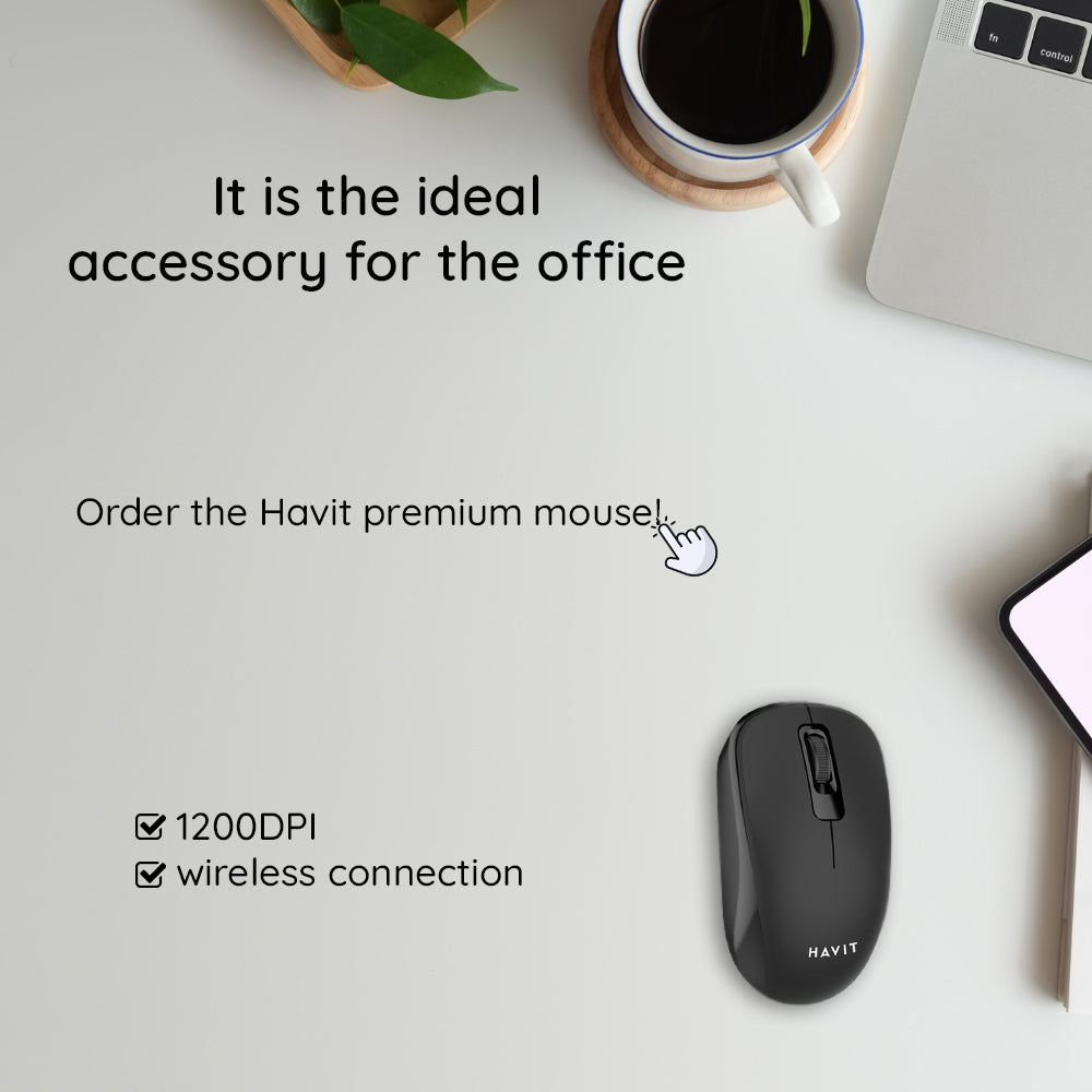 Trådlös mus HAVIT MS626GT, 1200DPI, Svart Grå