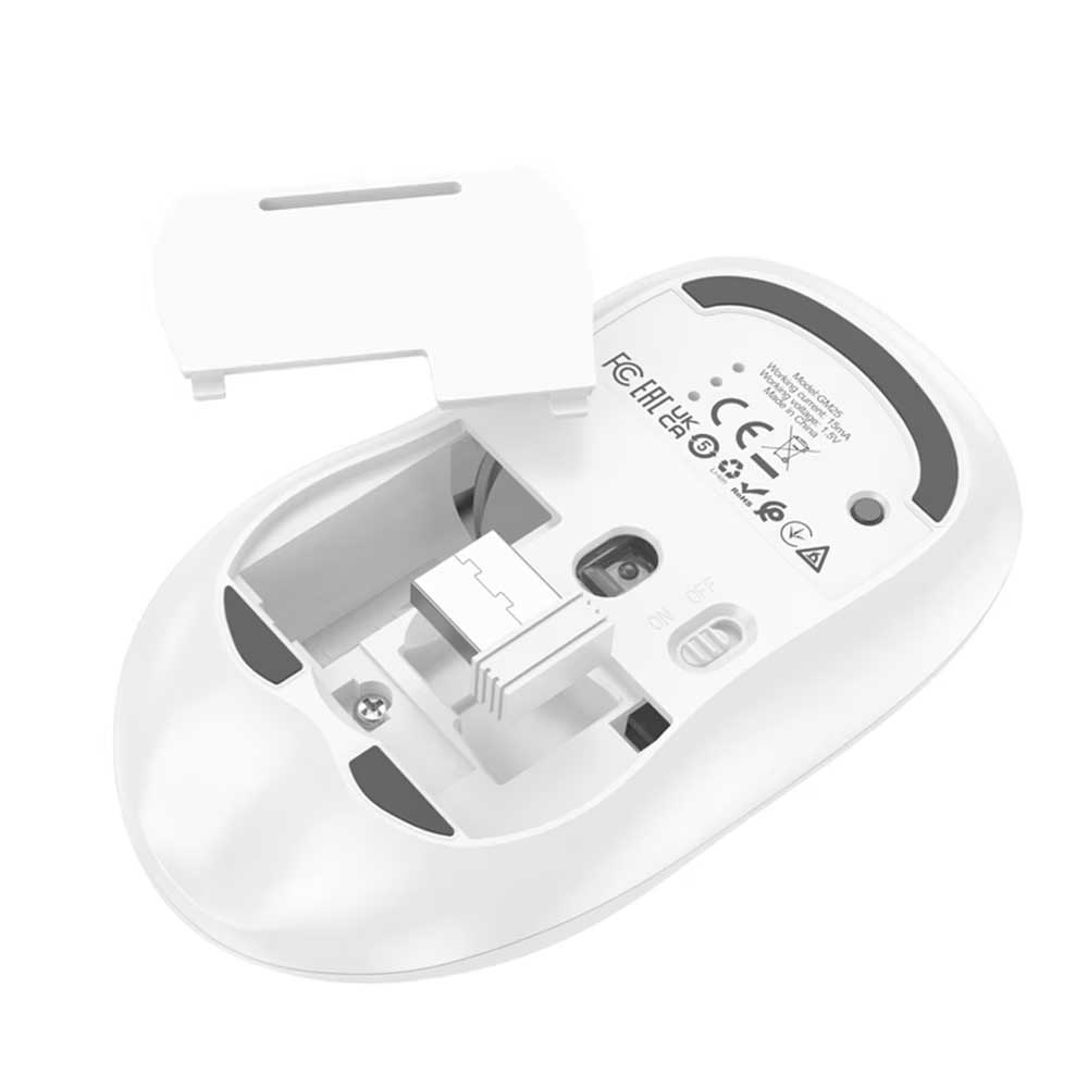 Trådlös mus HOCO GM25, 1600DPI, BT / Wi-Fi, Vit