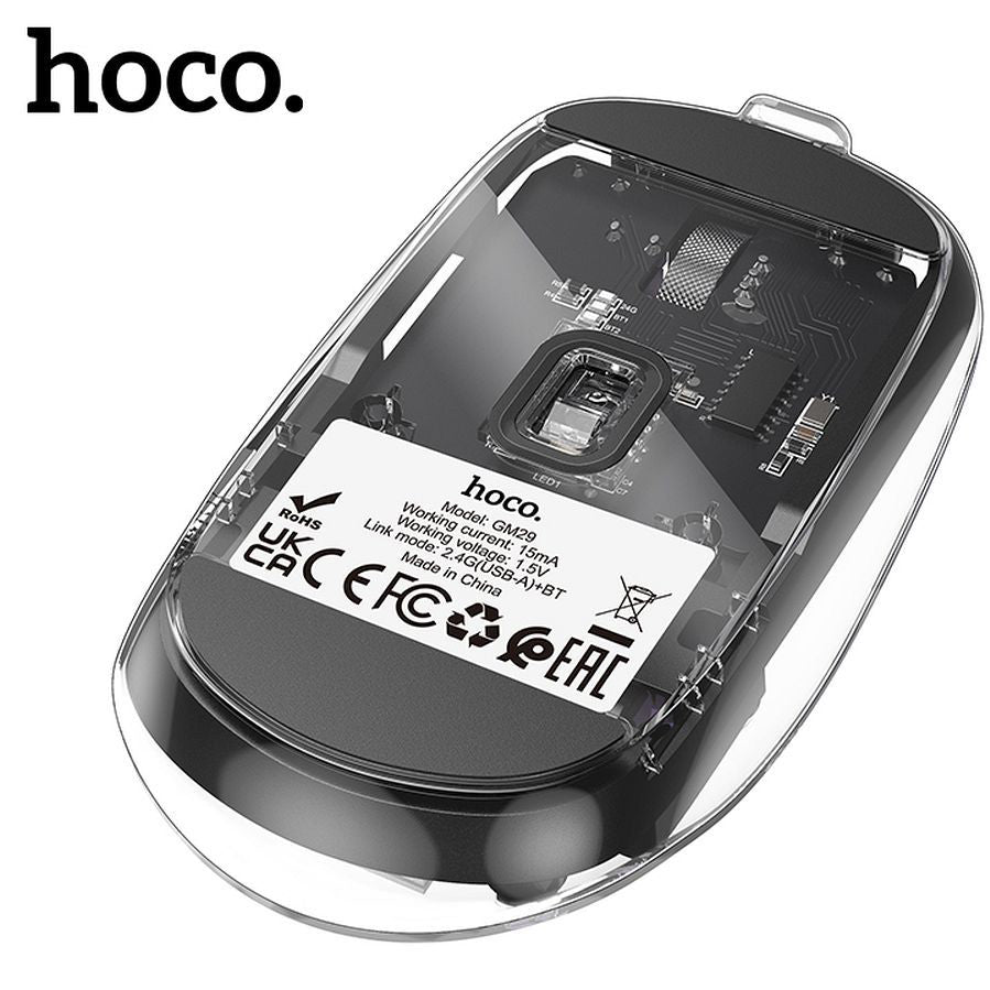 Trådlös mus HOCO GM29, 1600DPI, BT / Wi-Fi, Svart