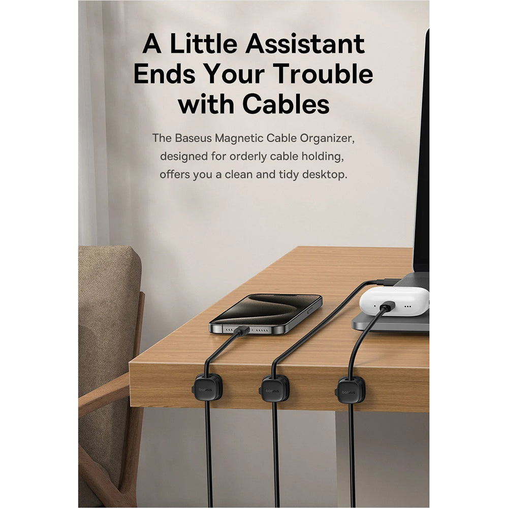 Baseus Lite Magnetic Kabelorganisatör, Set om 3 Stycken, Vit B01331106211-00