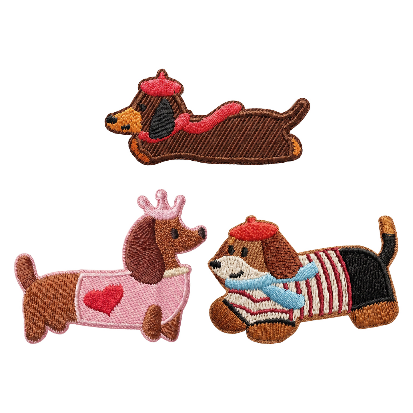 Textilpatch / Textilplåster OEM Dachshund, Set om 3 stycken, Flerfärgad