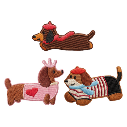 Textilpatch / Textilplåster OEM Dachshund, Set om 3 stycken, Flerfärgad