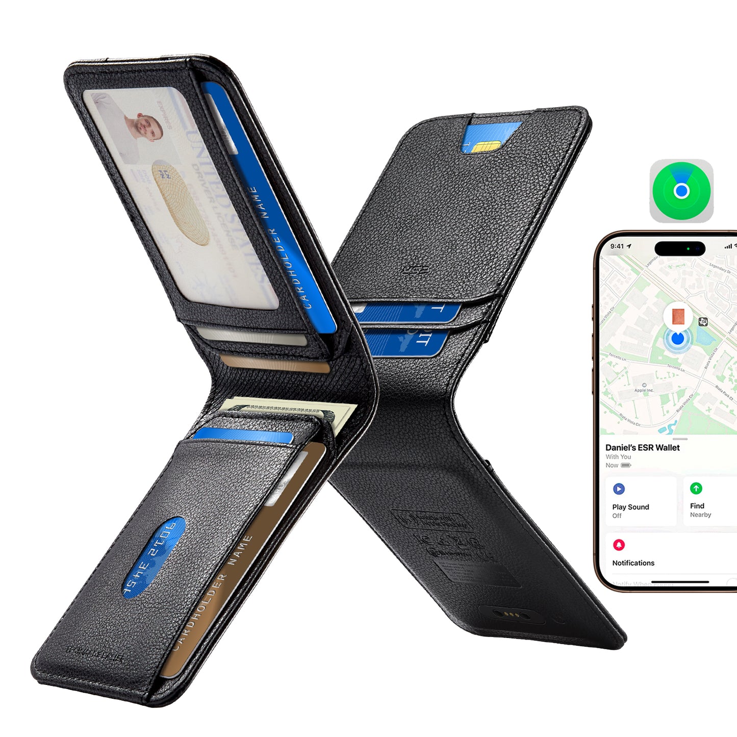 ESR Classic Geo-plånbok med Find My-funktion och RFID-skydd, svart, omförseglad