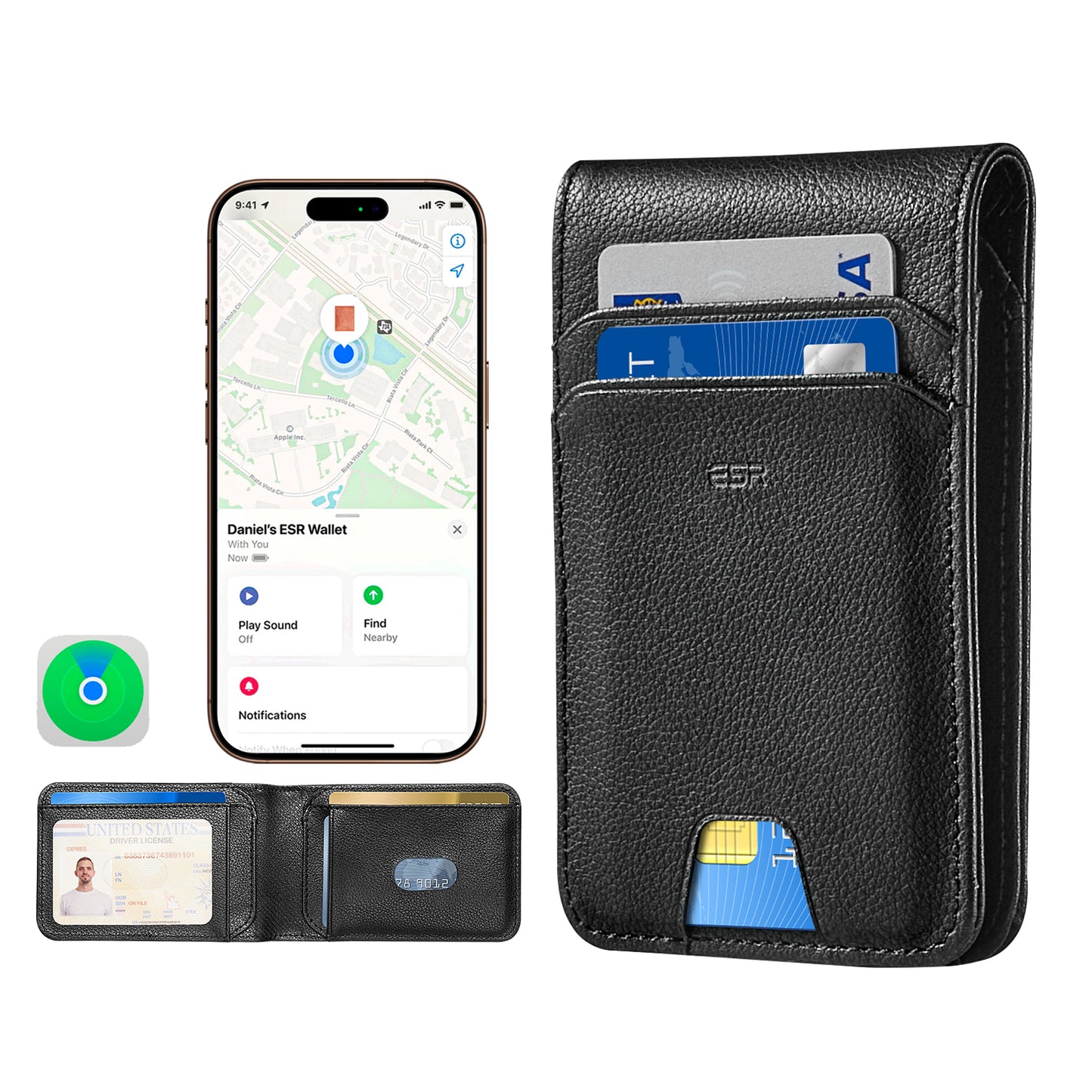 ESR Classic Geo-plånbok med Find My-funktion och RFID-skydd, svart, omförseglad