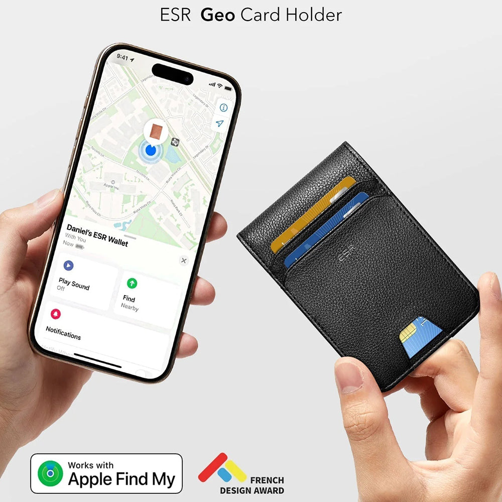 ESR Classic Geo Carbon plånbok med Find My-funktion och RFID-skydd, Svart