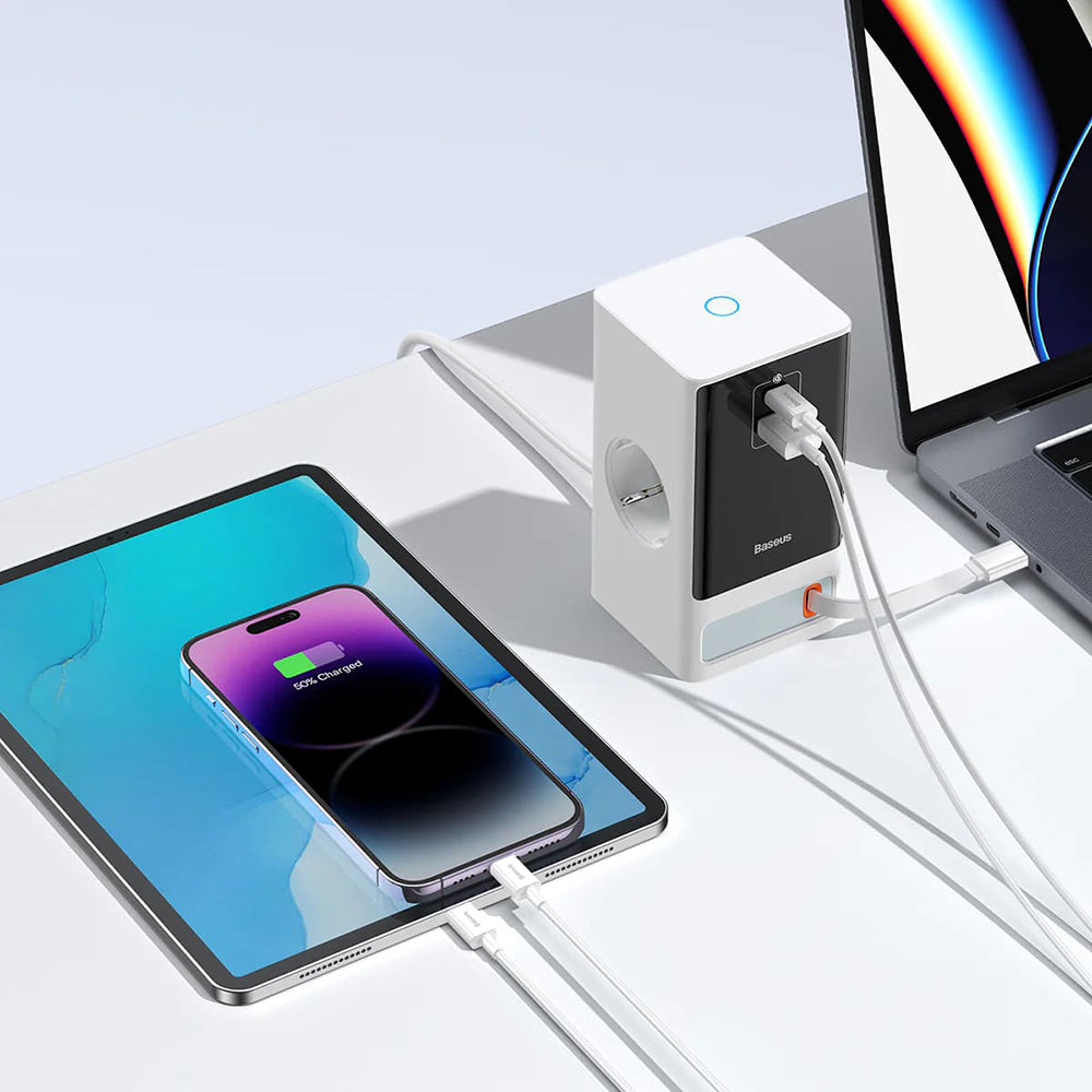 Baseus PowerCombo förlängningssladd, 1 x Schuko, Vit PSLR000602