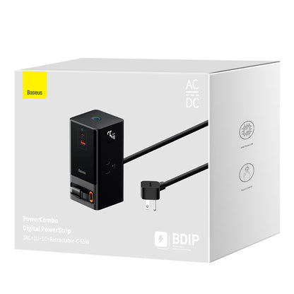 Baseus PowerCombo US förlängningssladd, 3 x uttag, Svart PSLR000101