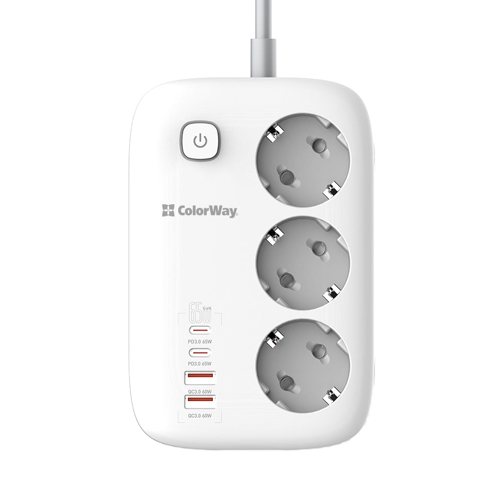 Förlängningssladd ColorWay, 3 x Schuko, Vit