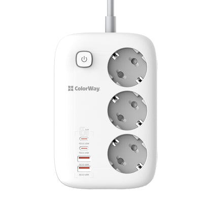 Förlängningssladd ColorWay, 3 x Schuko, Vit