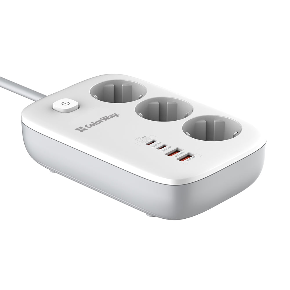 Förlängningssladd ColorWay, 3 x Schuko, Vit