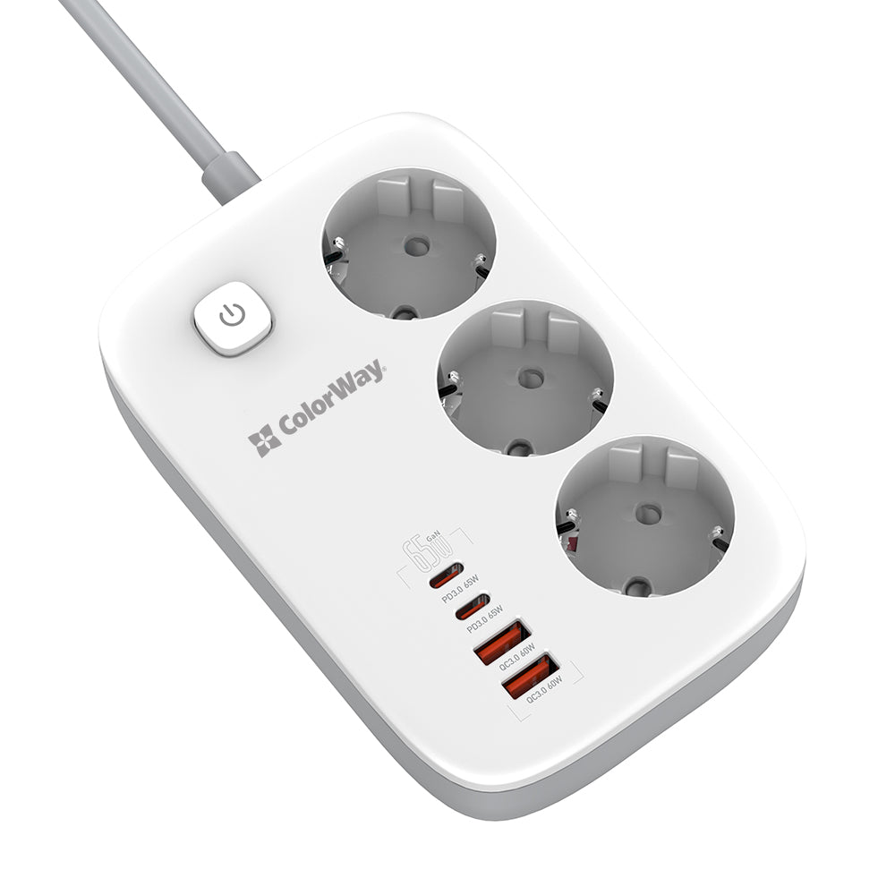 Förlängningssladd ColorWay, 3 x Schuko, Vit