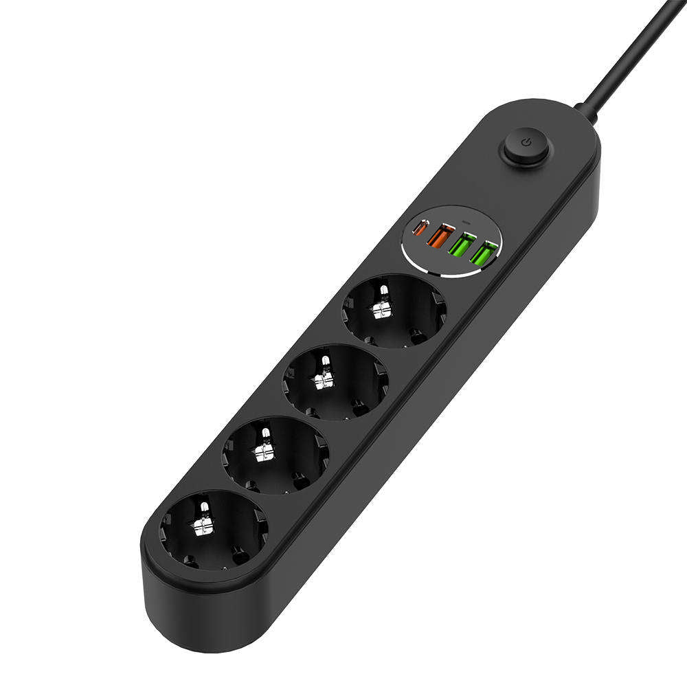 Förlängningssladd ColorWay, 4 x Schuko, Svart