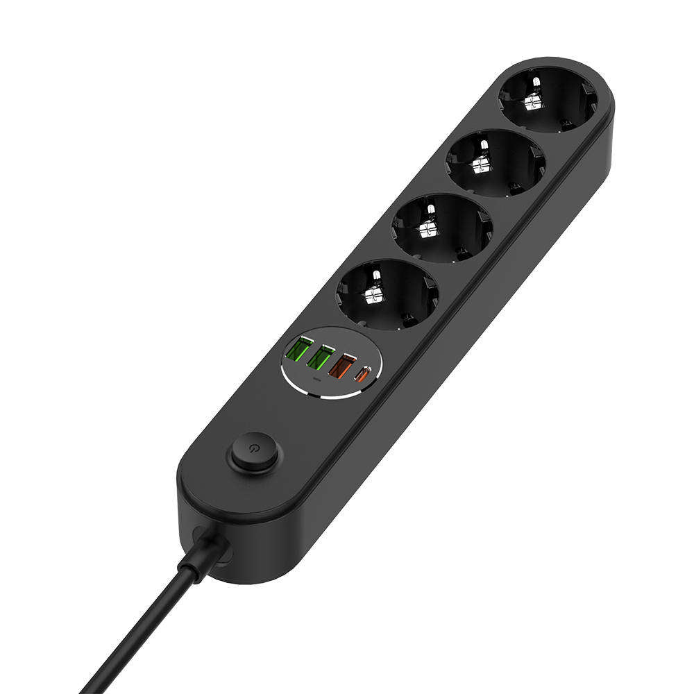 Förlängningssladd ColorWay, 4 x Schuko, Svart