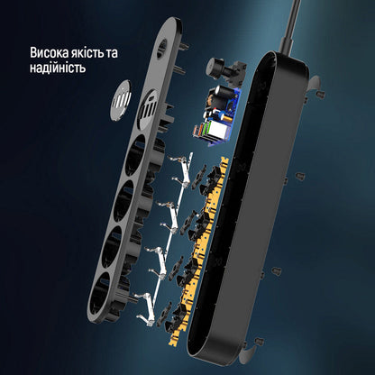 Förlängningssladd ColorWay, 4 x Schuko, Svart