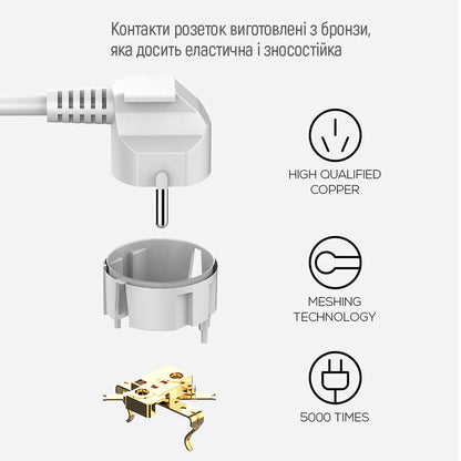 Förlängningssladd ColorWay, 6 x Schuko, Vit