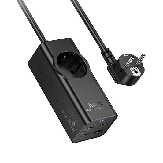 Förlängningssladd HOCO NS9, 1 x Schuko, Svart