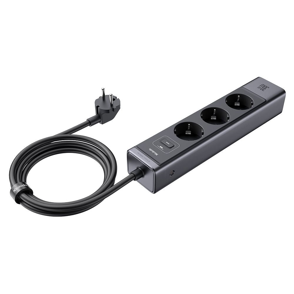 Förlängningssladd McDodo CH-0620, 3 x Schuko - 1 x USB-A - 2 x USB-C, Svart