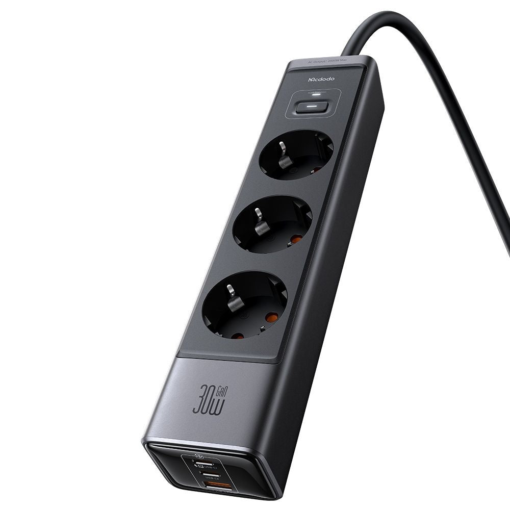 Förlängningssladd McDodo CH-0620, 3 x Schuko - 1 x USB-A - 2 x USB-C, Svart