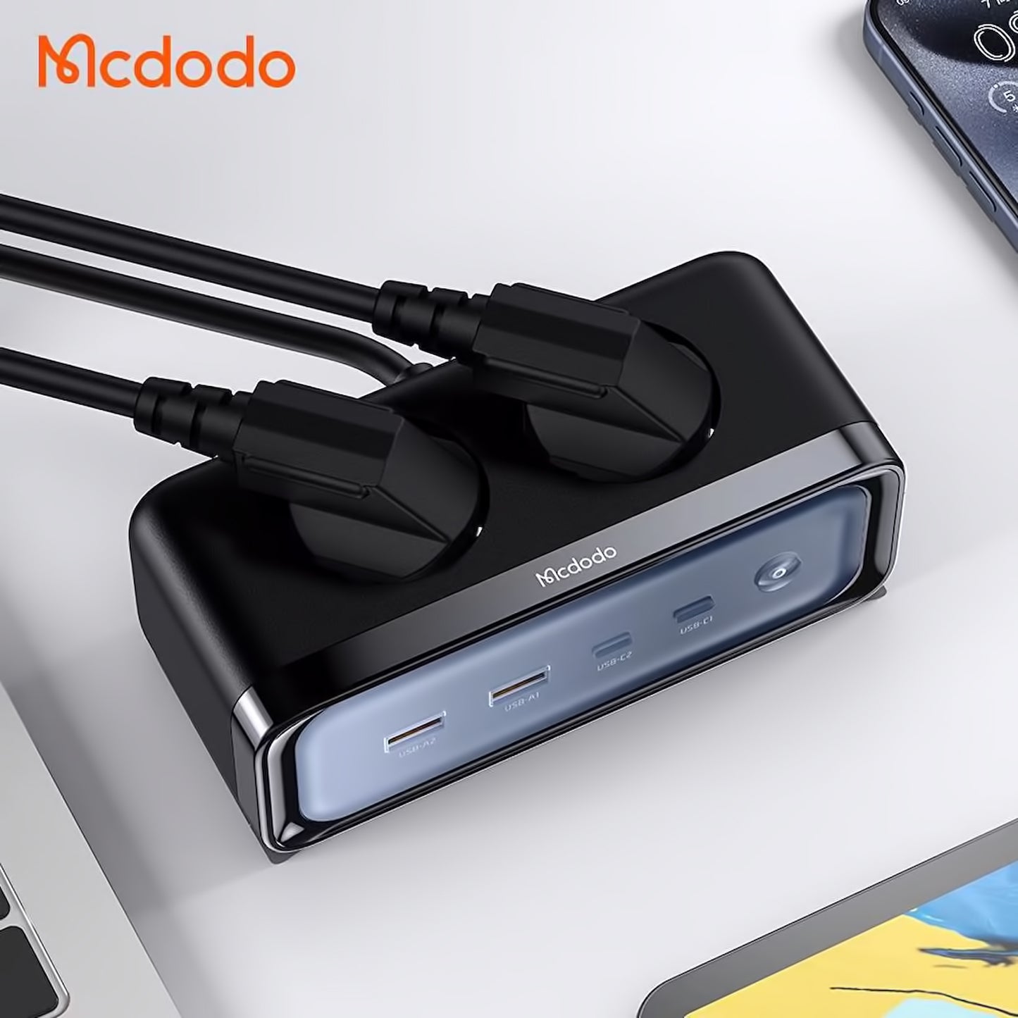 Förlängningssladd McDodo CH-4610, 2 x Schuko, Svart