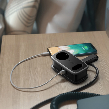 Orico APP förlängningssladd, 1 x Schuko - 1 x uttag - 2 x USB-A - 1 x USB-C, Svart Grå