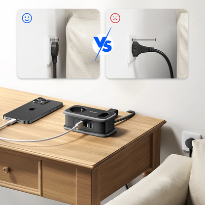 Orico APP förlängningssladd, 1 x Schuko - 1 x uttag - 2 x USB-A - 1 x USB-C, Svart Grå