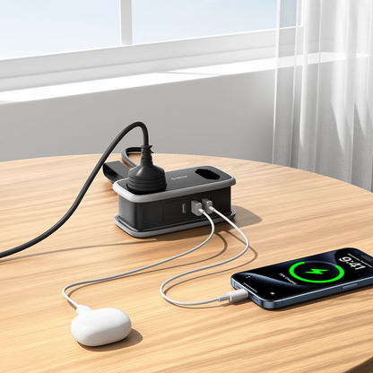 Orico APP förlängningssladd, 1 x Schuko - 1 x uttag - 2 x USB-A - 1 x USB-C, Svart Grå