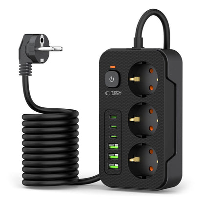Förlängningssladd Tech-Protect PC3X6, 3 x Schuko, Svart