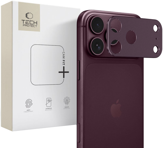 Tech-Protect Camalloy Fit+ skyddsram för bakre kamera till Apple iPhone 18 Pro Max, aluminium, vinröd